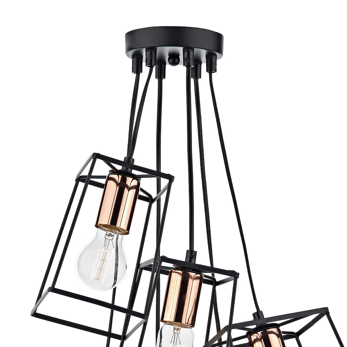 TOWER 6LT CLUSTER PENDANT BLACK AND COPPER