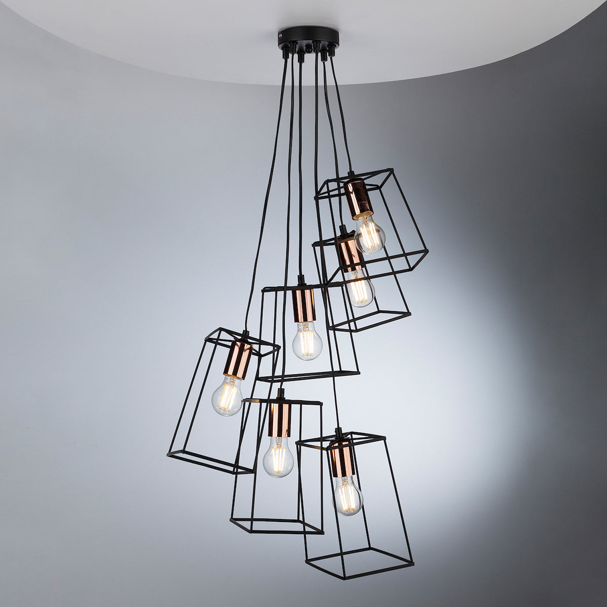 TOWER 6LT CLUSTER PENDANT BLACK AND COPPER