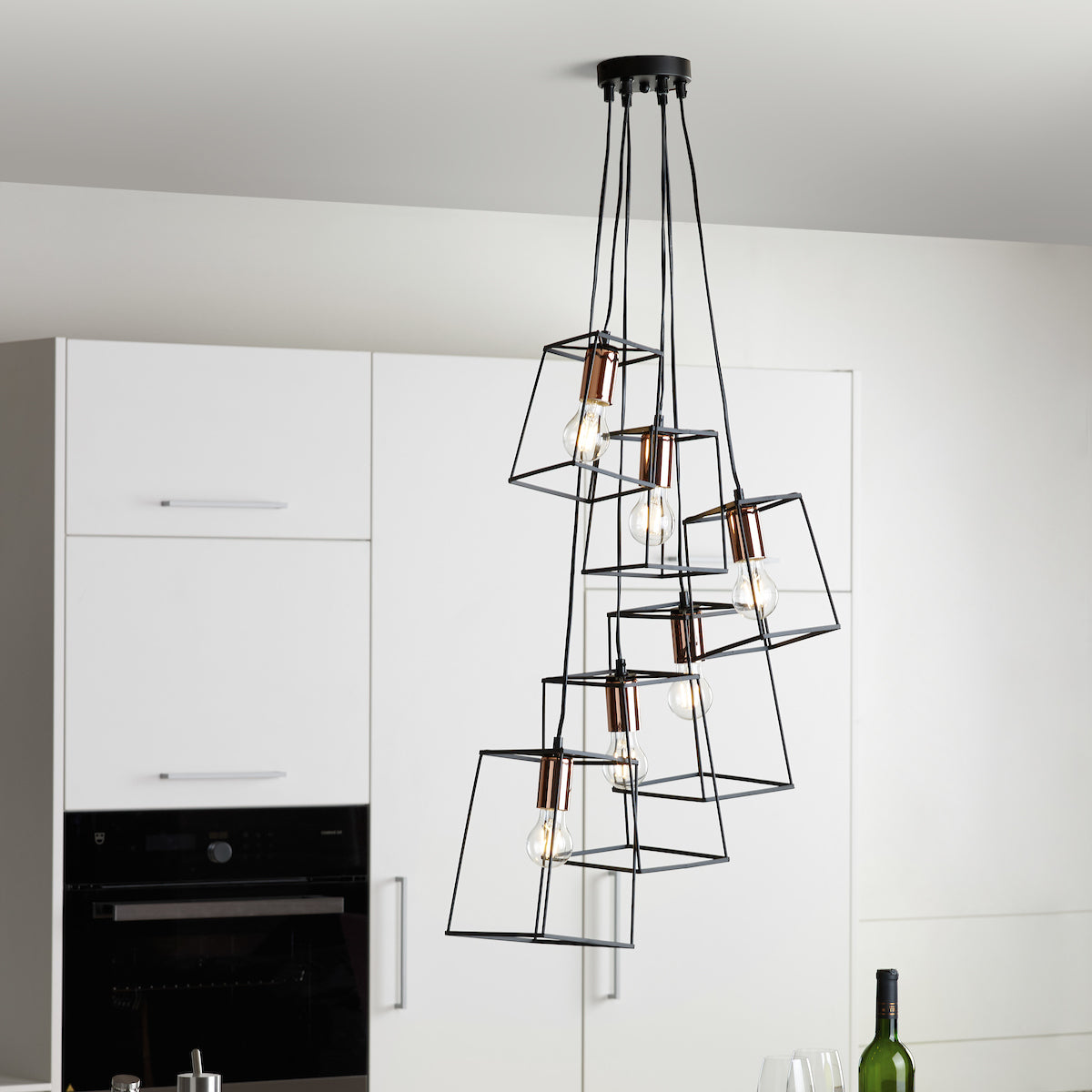 TOWER 6LT CLUSTER PENDANT BLACK AND COPPER