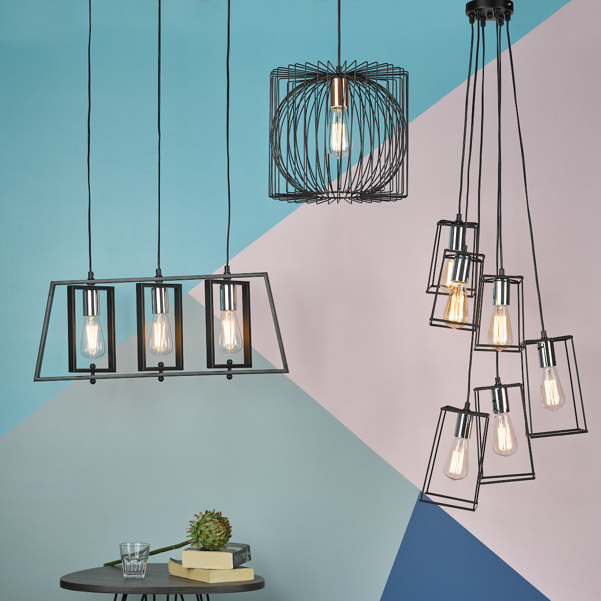 TOWER 6LT CLUSTER PENDANT BLACK AND COPPER