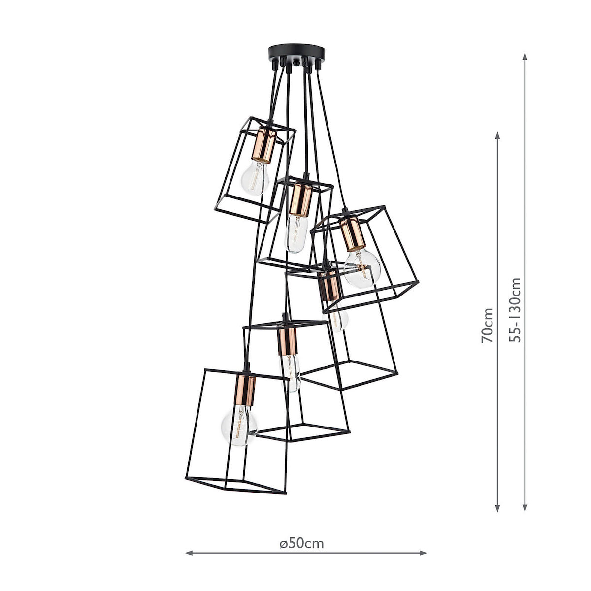 TOWER 6LT CLUSTER PENDANT BLACK AND COPPER