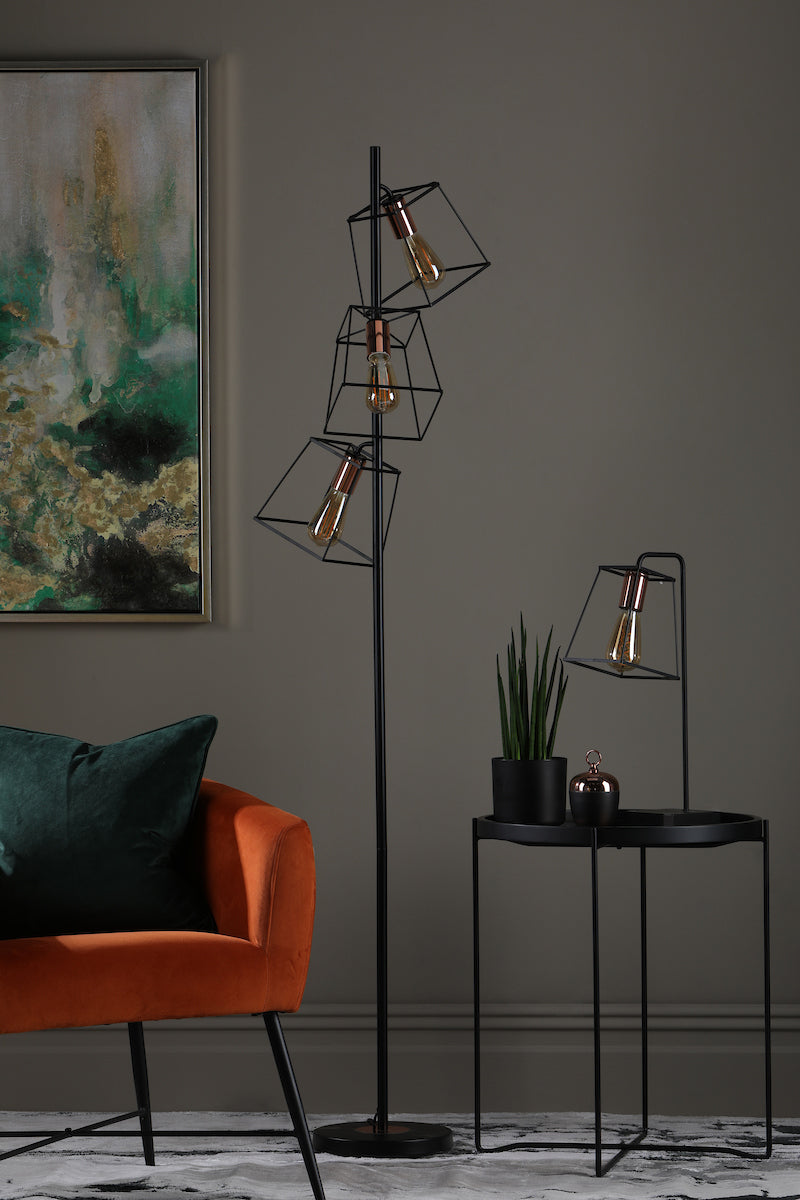 TOWER 3LT FLOOR LAMP BLACK AND COPPER