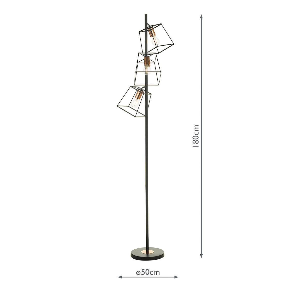 TOWER 3LT FLOOR LAMP BLACK AND COPPER