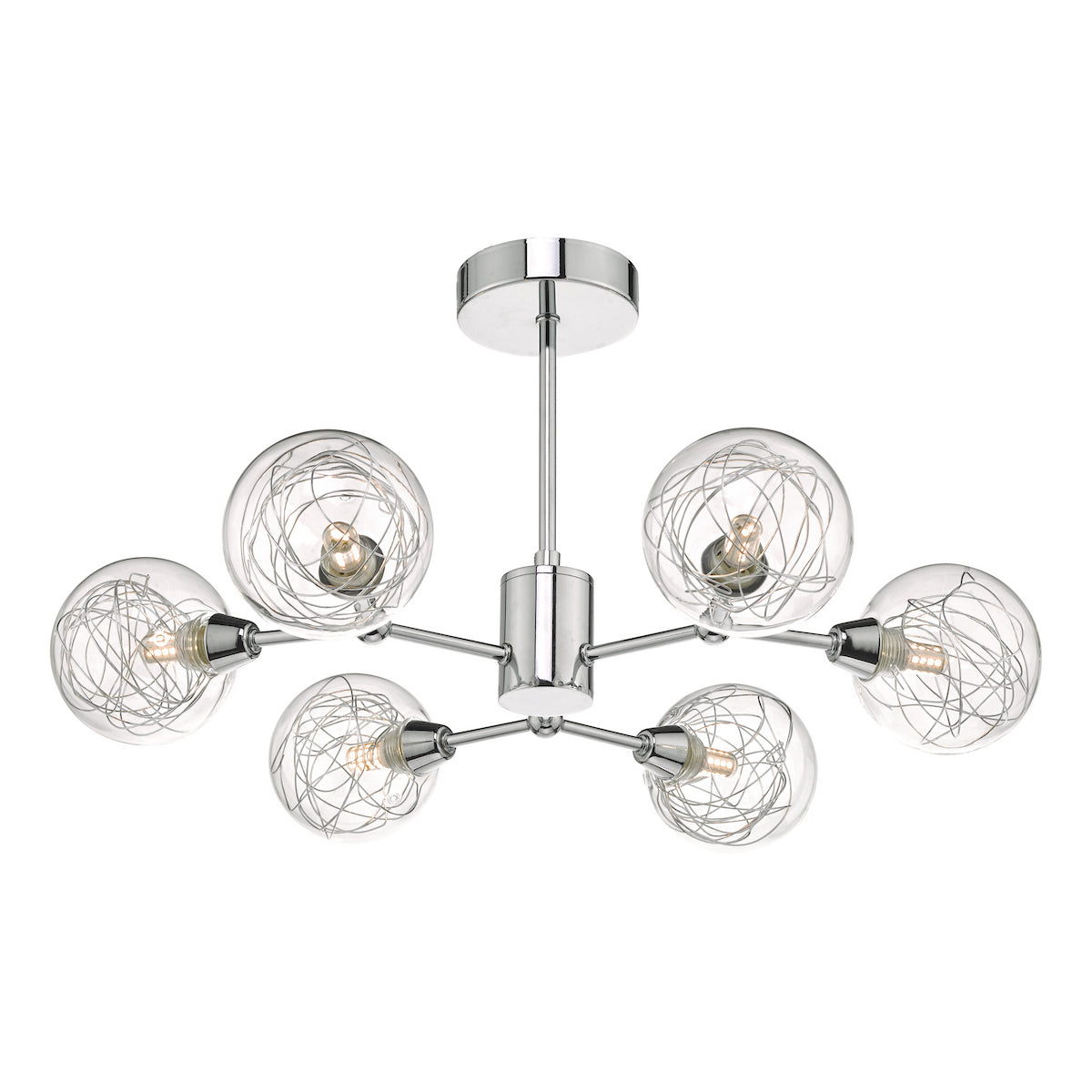 TYKA 6LT SEMI FLUSH POL CHR GLASS WIRE SHDS