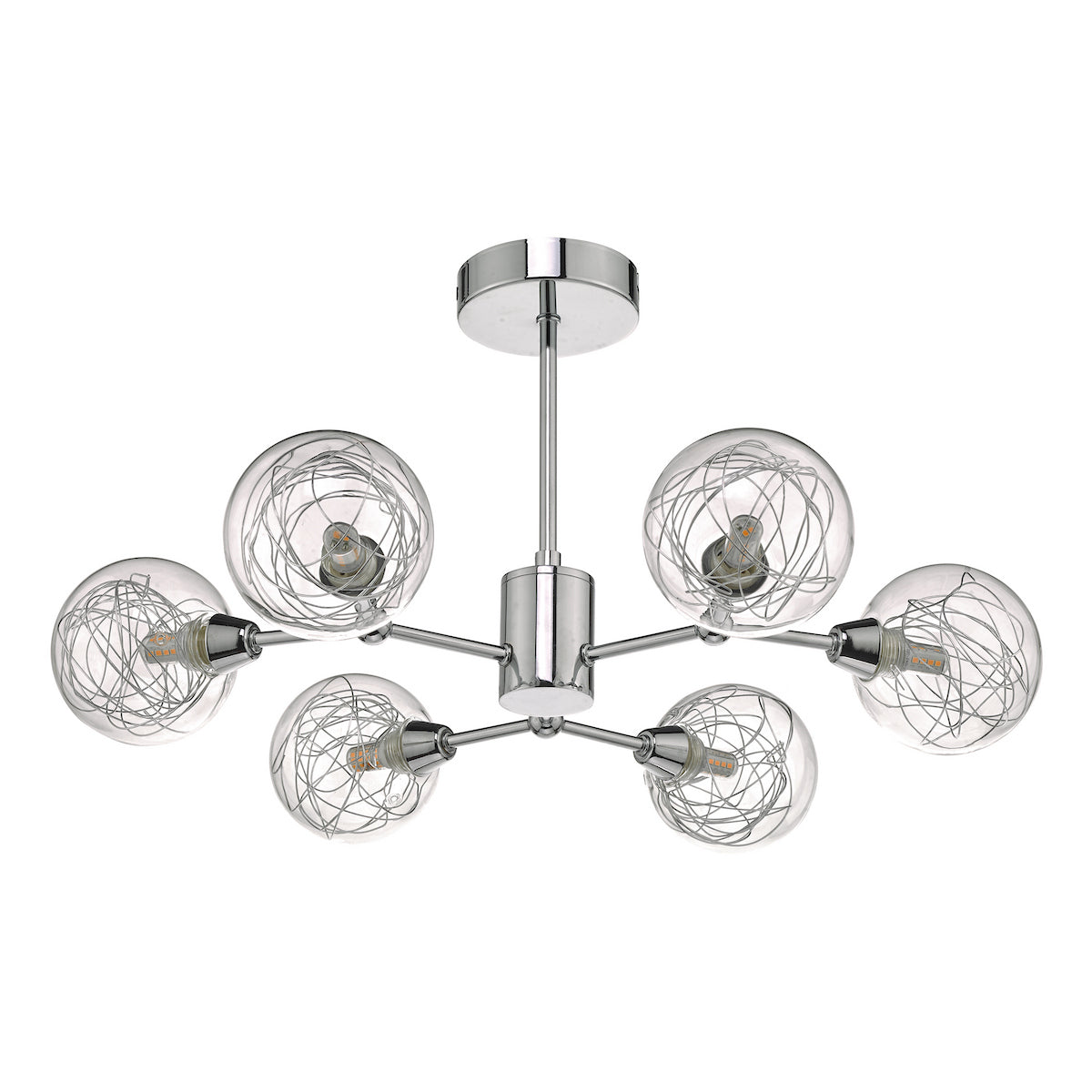 TYKA 6LT SEMI FLUSH POL CHR GLASS WIRE SHDS