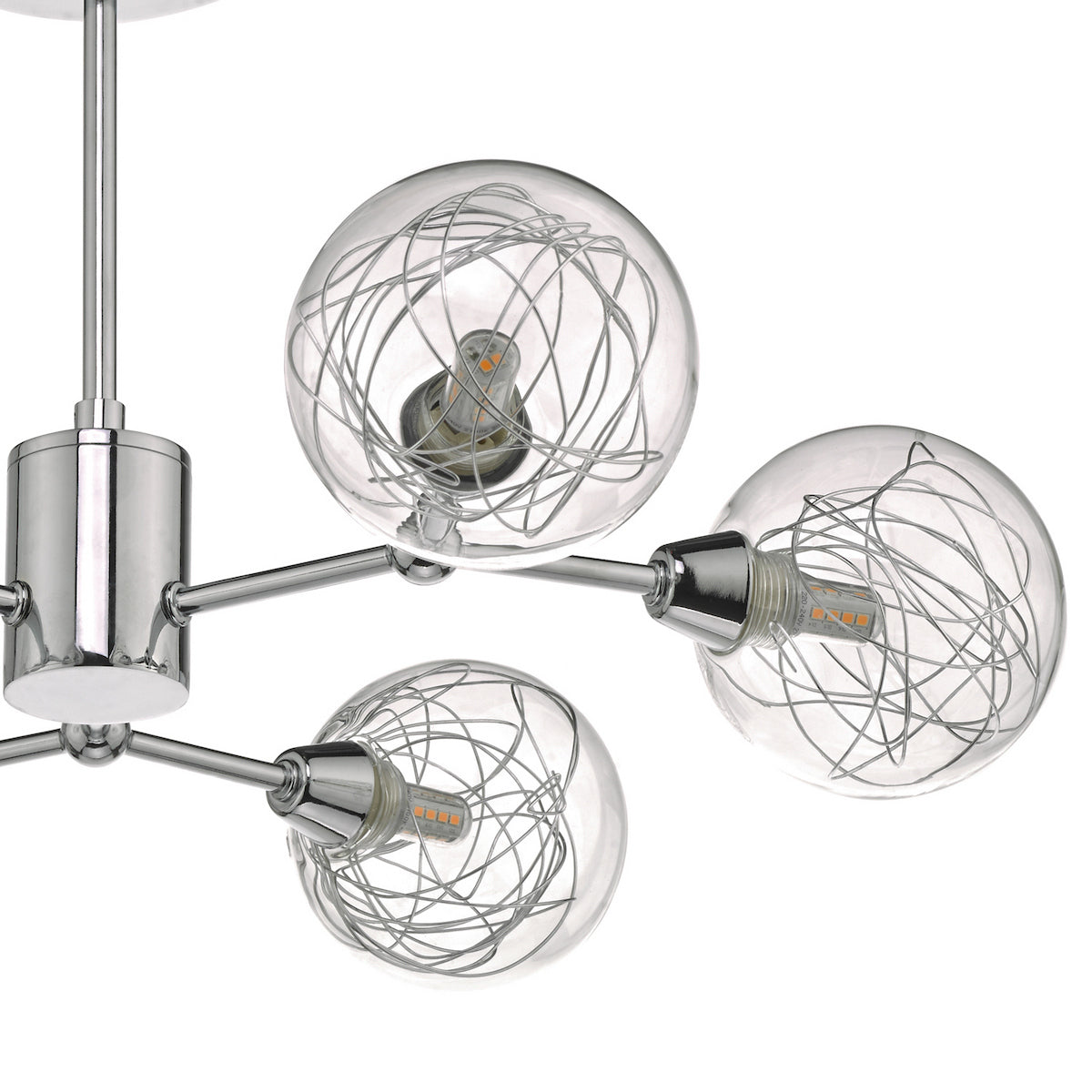 TYKA 6LT SEMI FLUSH POL CHR GLASS WIRE SHDS