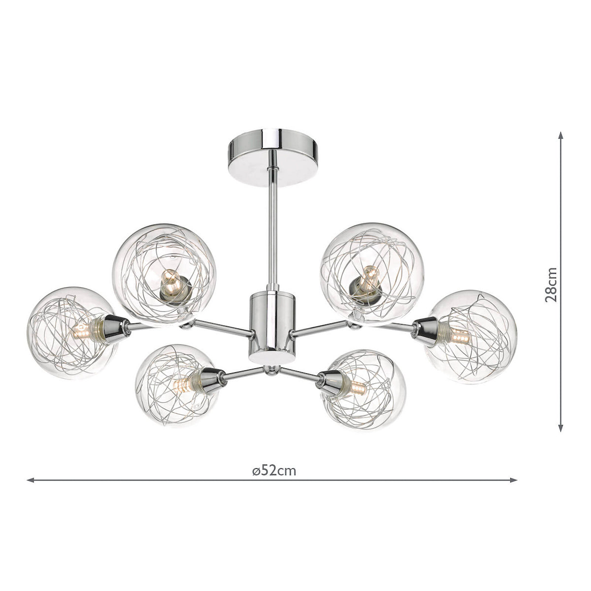 TYKA 6LT SEMI FLUSH POL CHR GLASS WIRE SHDS