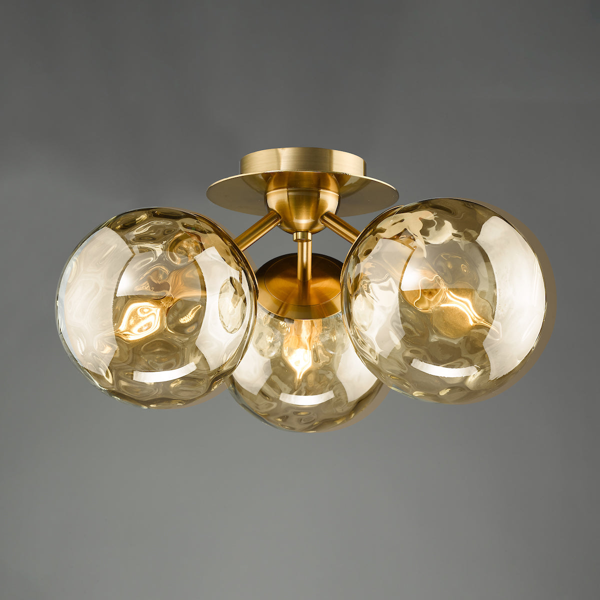 ULRIKA 3LT SEMI FLUSH ANT BRONZE WITH AMBER GLASS