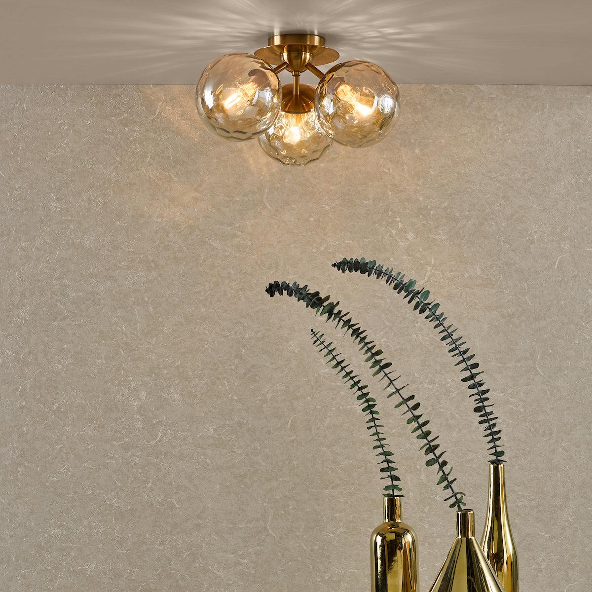 ULRIKA 3LT SEMI FLUSH ANT BRONZE WITH AMBER GLASS