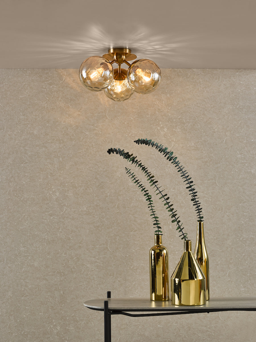 ULRIKA 3LT SEMI FLUSH ANT BRONZE WITH AMBER GLASS