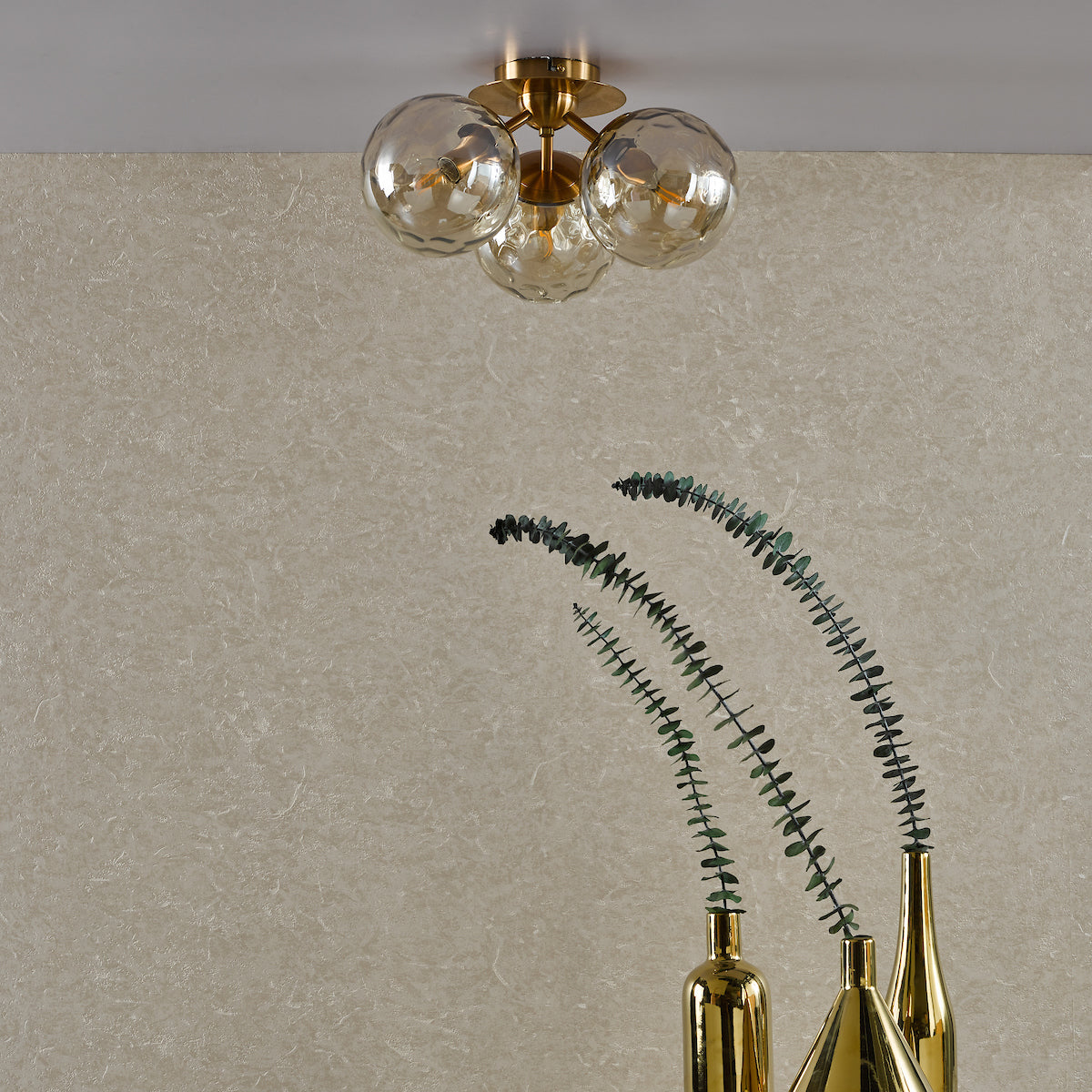 ULRIKA 3LT SEMI FLUSH ANT BRONZE WITH AMBER GLASS