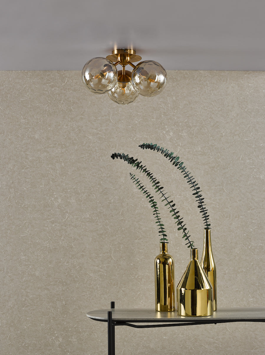 ULRIKA 3LT SEMI FLUSH ANT BRONZE WITH AMBER GLASS