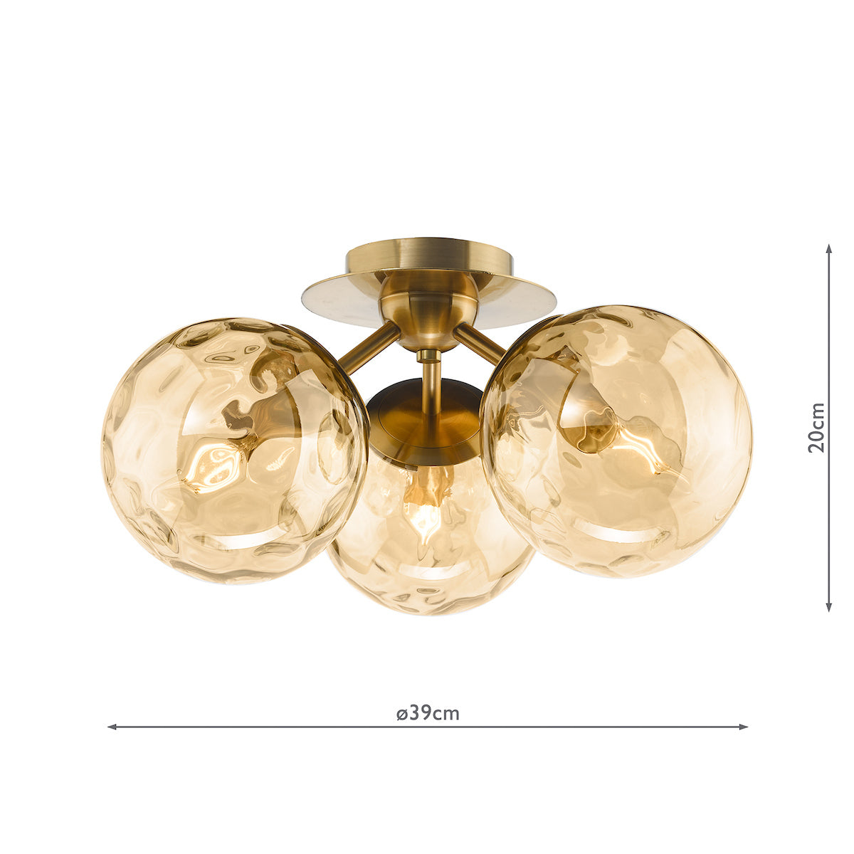 ULRIKA 3LT SEMI FLUSH ANT BRONZE WITH AMBER GLASS