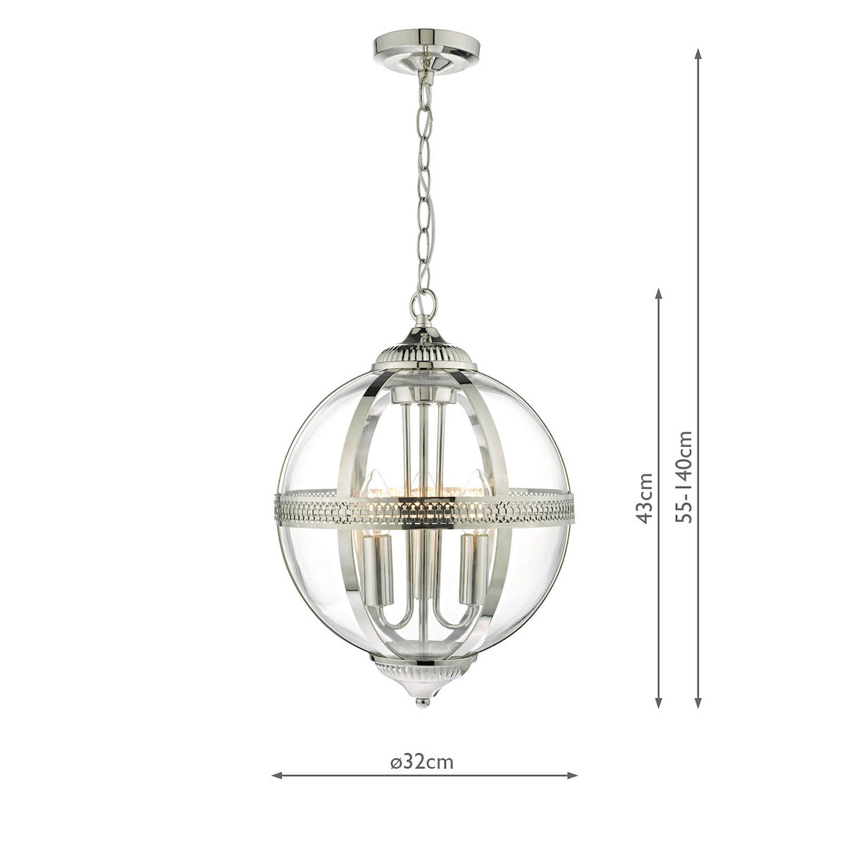 VANESSA 3LT PENDANT POL NICKEL/ CLEAR
