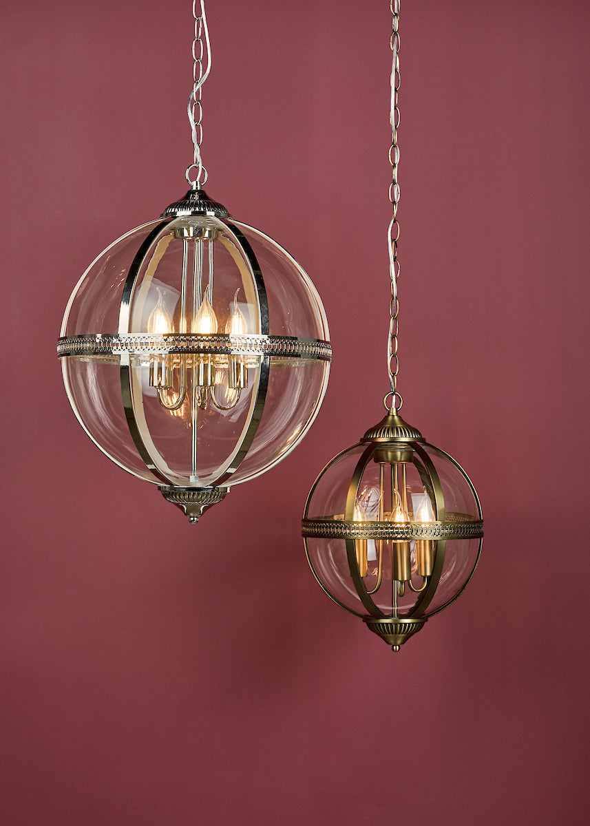 VANESSA 3LT PENDANT ANT BRASS / CLEAR