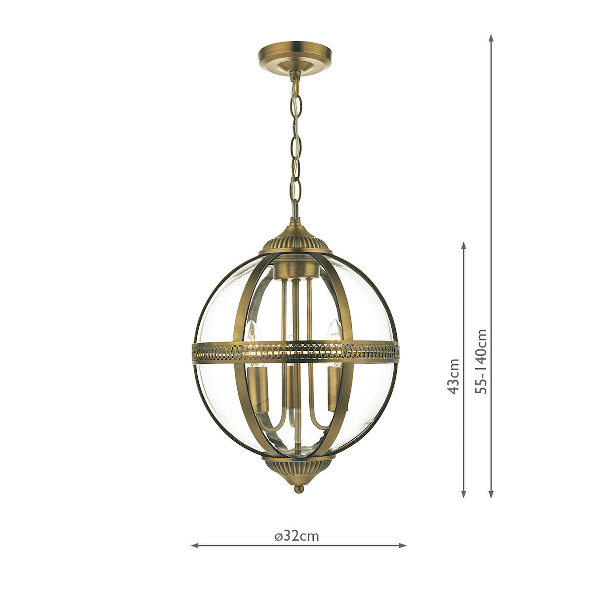 VANESSA 3LT PENDANT ANT BRASS / CLEAR