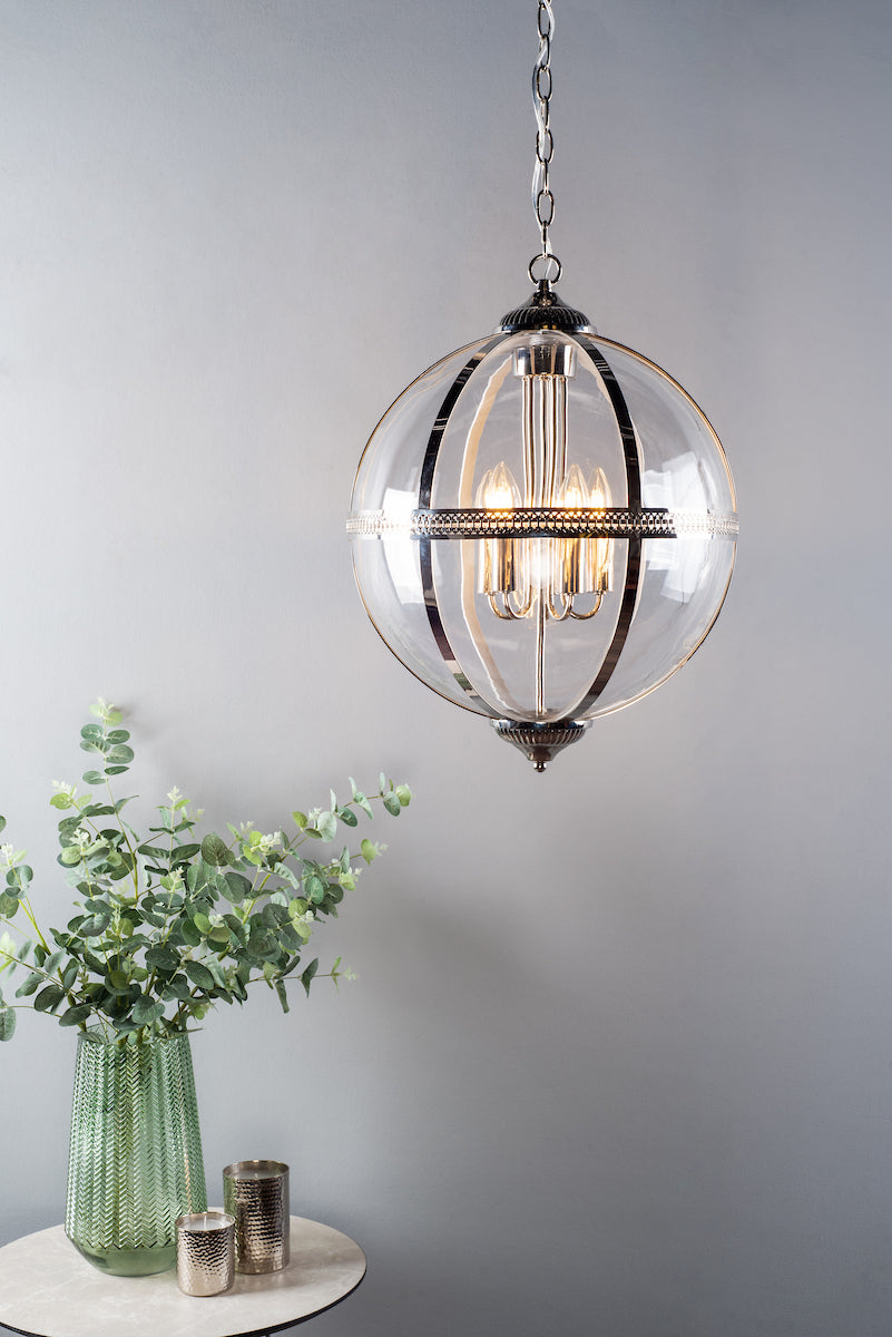VANESSA 5LT PENDANT POL NICKEL / CLEAR