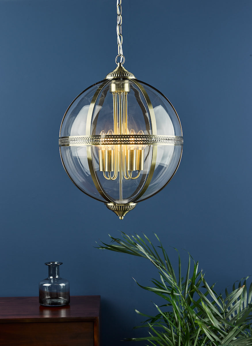 VANESSA 5LT PENDANT ANTIQUE BRASS / CLEAR