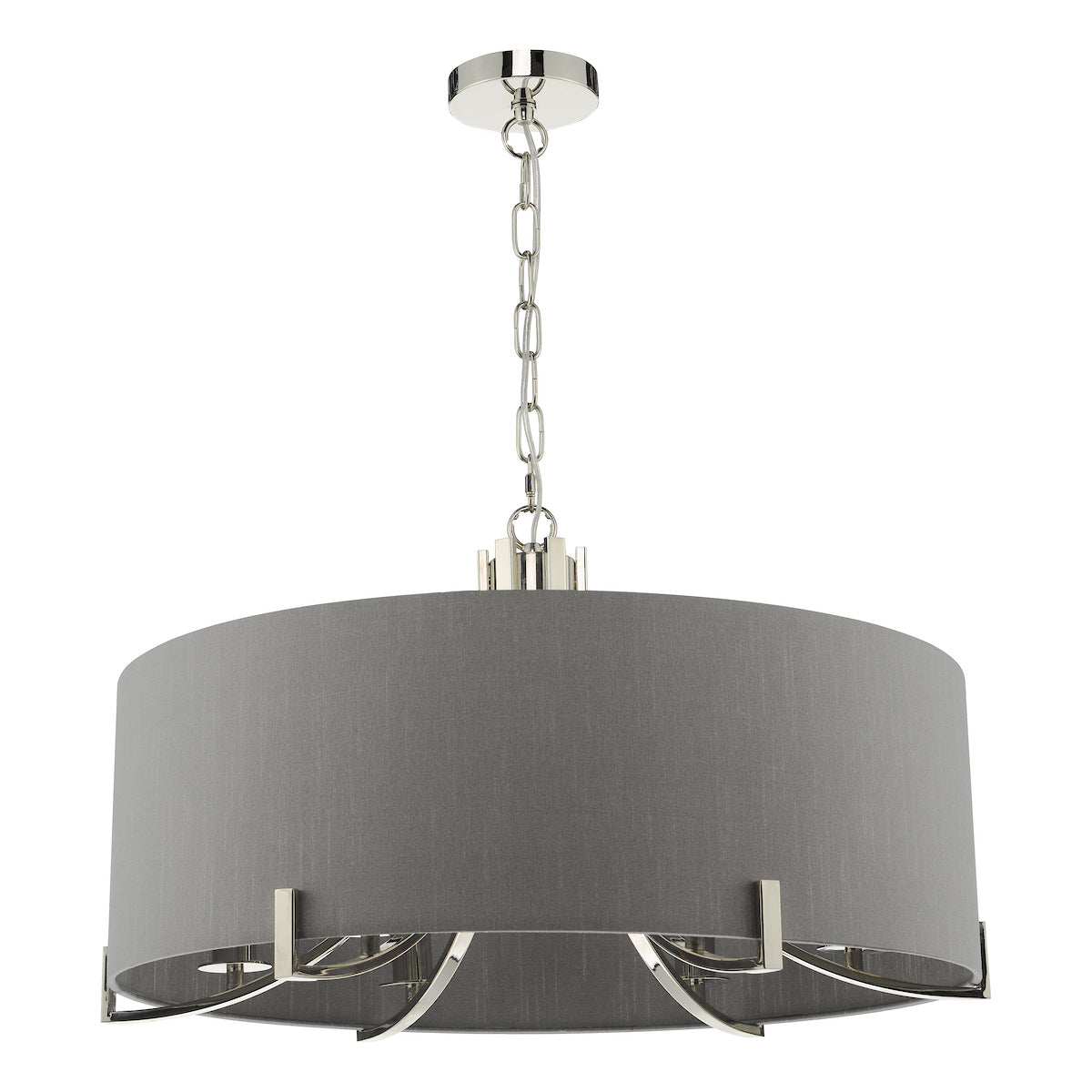 VEYRON 6LT PENDANT POL NICKEL GREY FAUX SILK SHADE