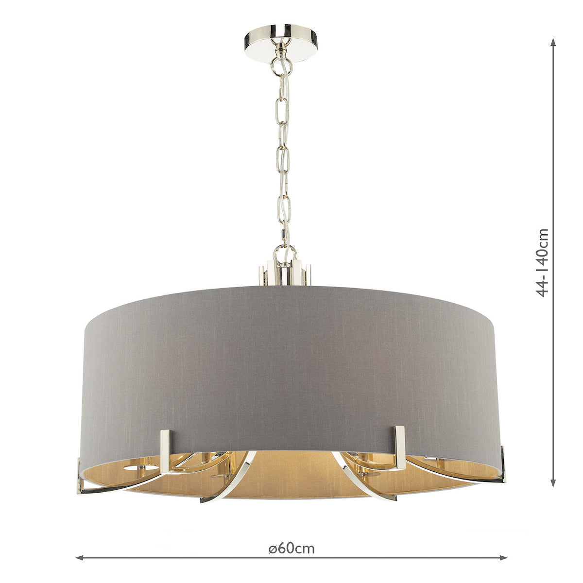 VEYRON 6LT PENDANT POL NICKEL GREY FAUX SILK SHADE