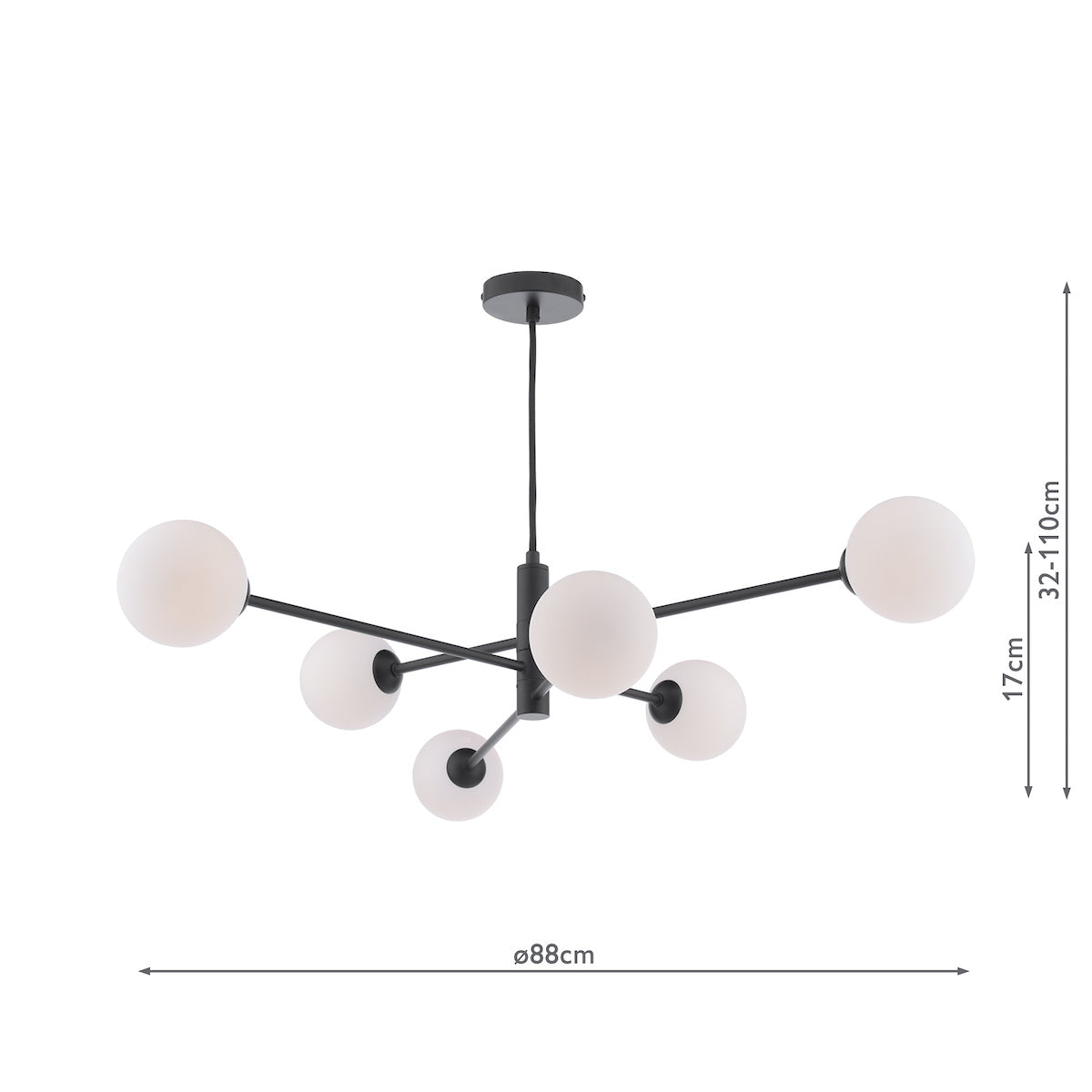 VIGNETTE 6LT PENDANT BLACK CW OPAL GLS