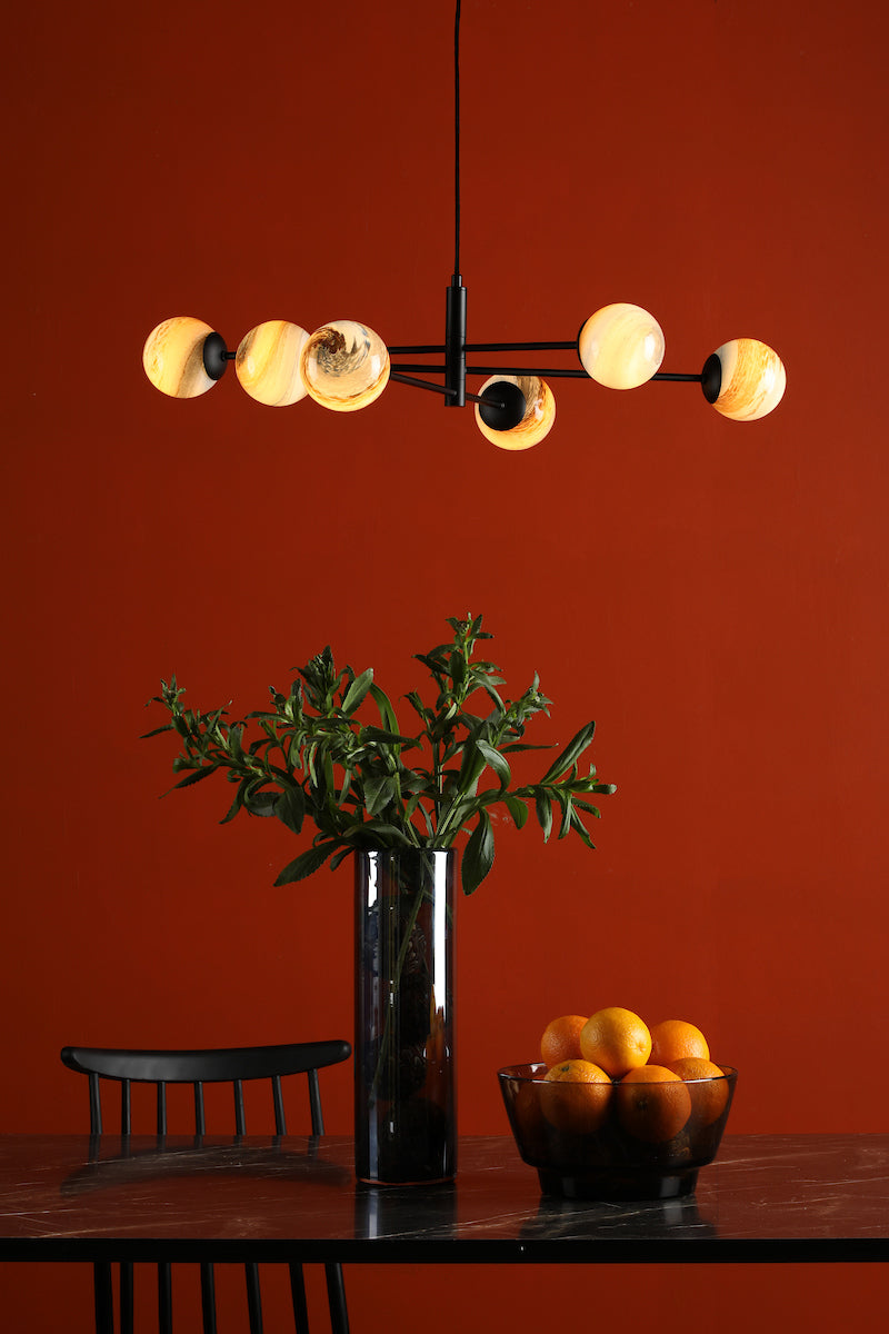 VIGNETTE 6LT PENDANT BLACK CW PLANET 10CM GLS