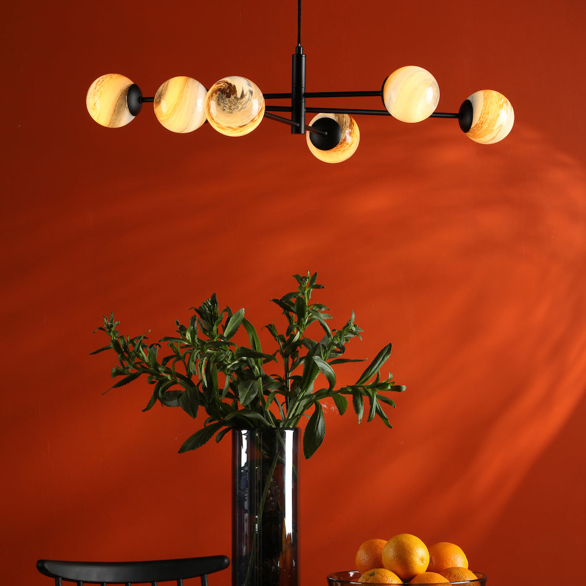 VIGNETTE 6LT PENDANT BLACK CW PLANET 10CM GLS