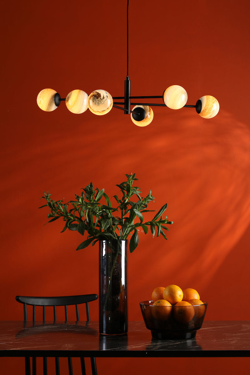 VIGNETTE 6LT PENDANT BLACK CW PLANET 10CM GLS