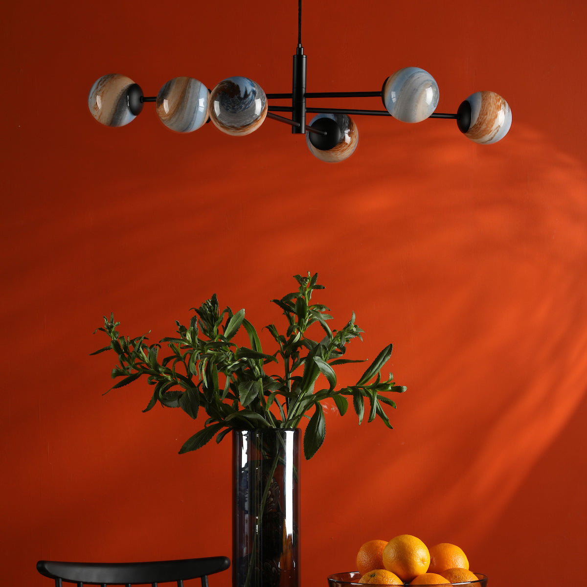 VIGNETTE 6LT PENDANT BLACK CW PLANET 10CM GLS