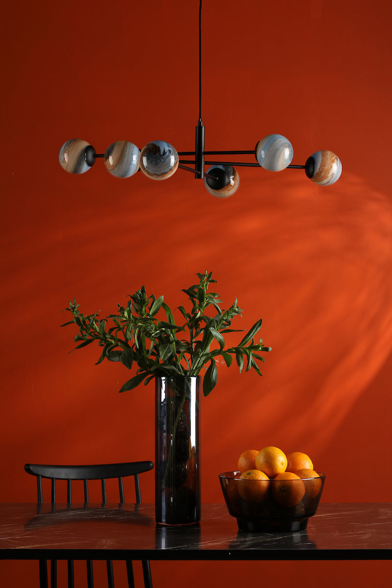 VIGNETTE 6LT PENDANT BLACK CW PLANET 10CM GLS