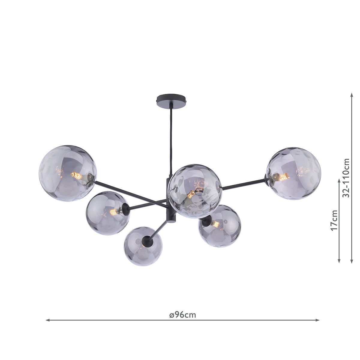 VIGNETTE 6LT PENDANT BLACK CW SMOKED GLS 150MM