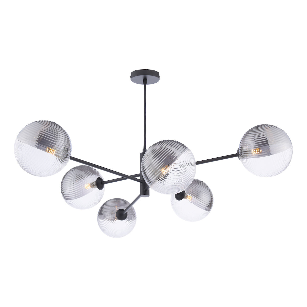 VIGNETTE 6LT PENDANT BLACK CW SMOKED/CLR GLS 150MM