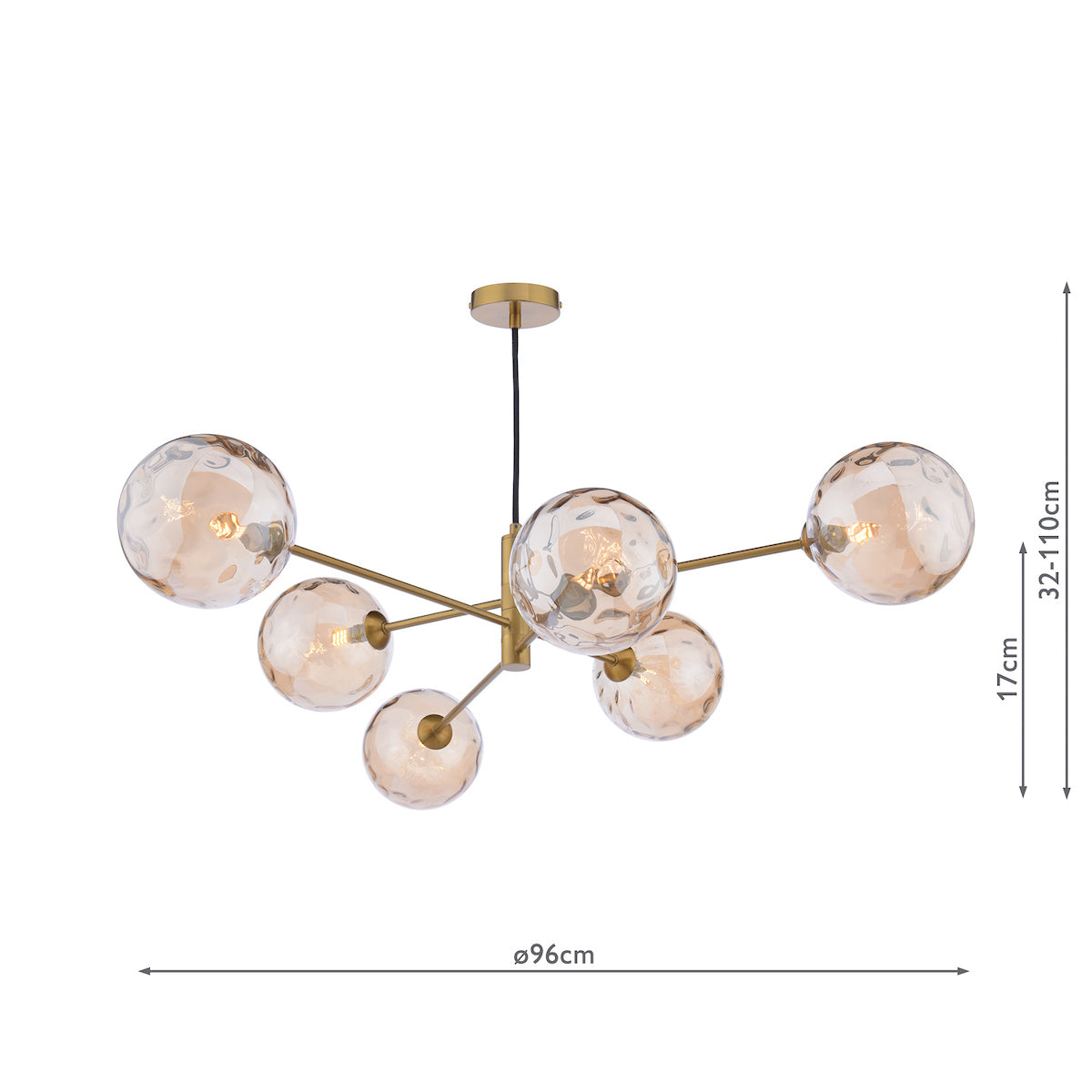 VIGNETTE 6LT PENDANT AGED BRASS CW CHAMPAGNE GLS 1