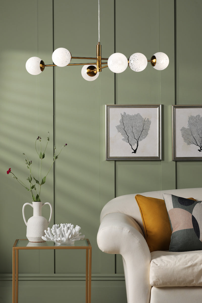 VIGNETTE 6LT PENDANT AGED BRASS CW CONFETTI GLS