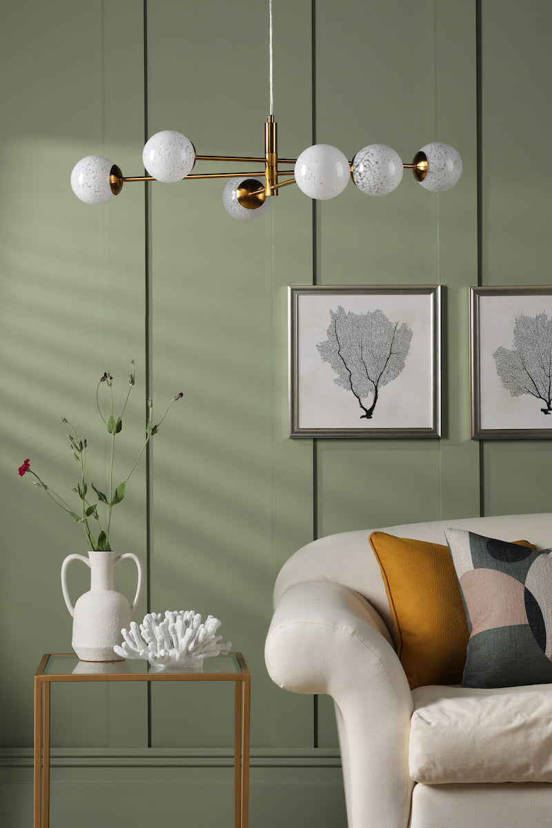VIGNETTE 6LT PENDANT AGED BRASS CW CONFETTI GLS
