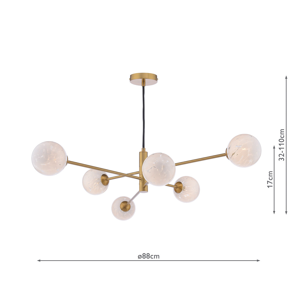 VIGNETTE 6LT PENDANT AGED BRASS CW CONFETTI GLS