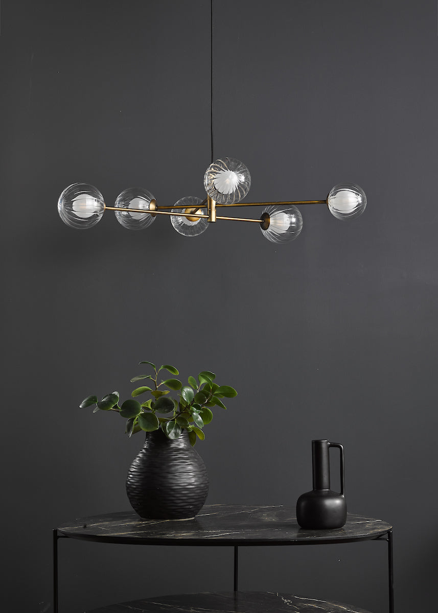 VIGNETTE 6LT PENDANT AGED BRASS CW DOUBLE ENVELOPE