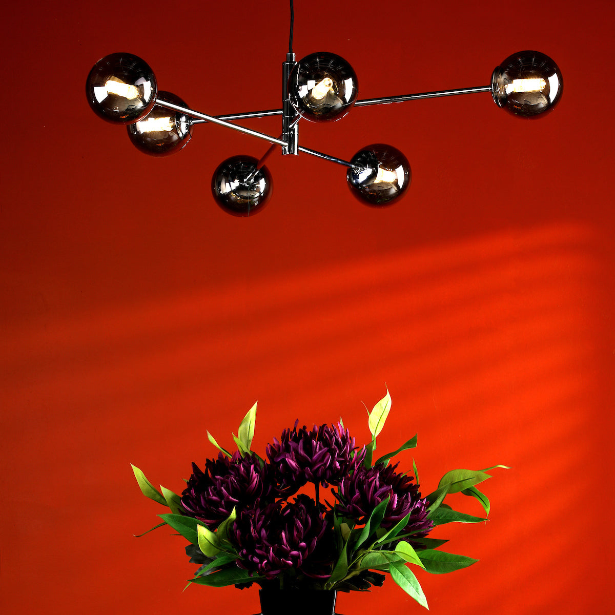 VIGNETTE 6LT PENDANT POL CHR CW SMOKED GLS