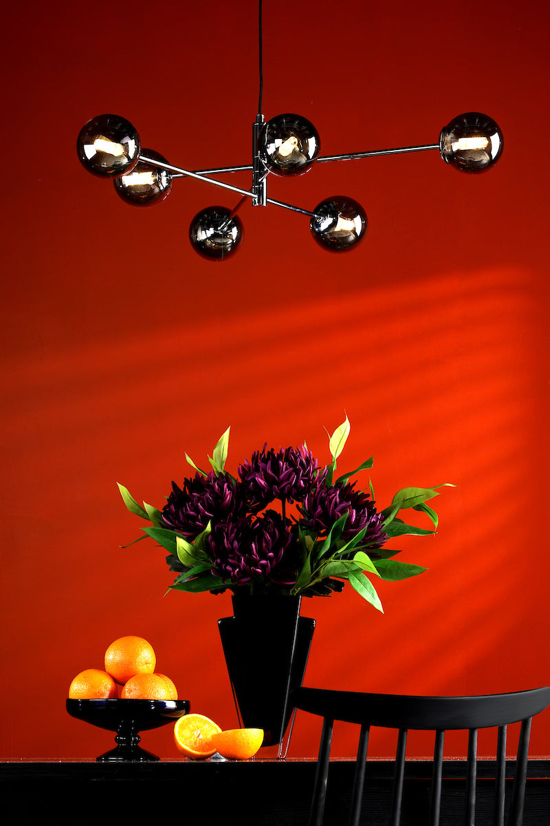 VIGNETTE 6LT PENDANT POL CHR CW SMOKED GLS
