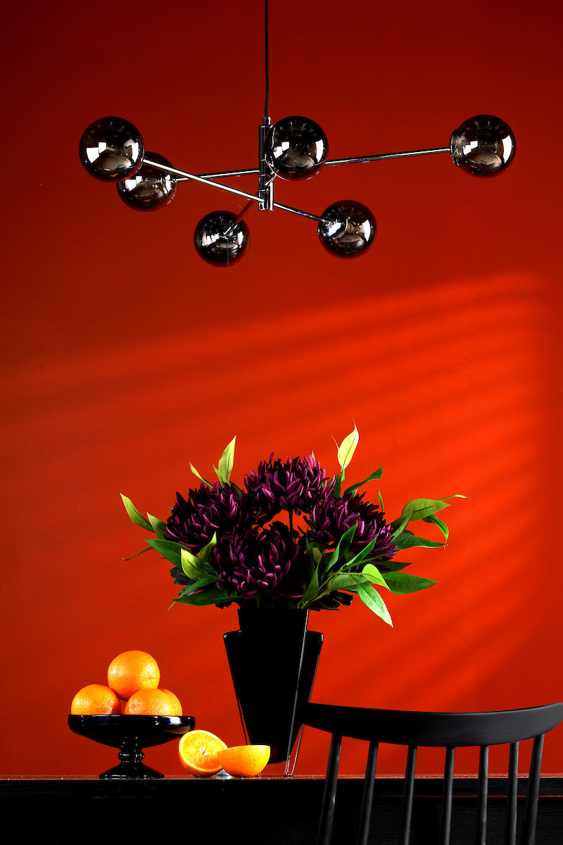 VIGNETTE 6LT PENDANT POL CHR CW SMOKED GLS