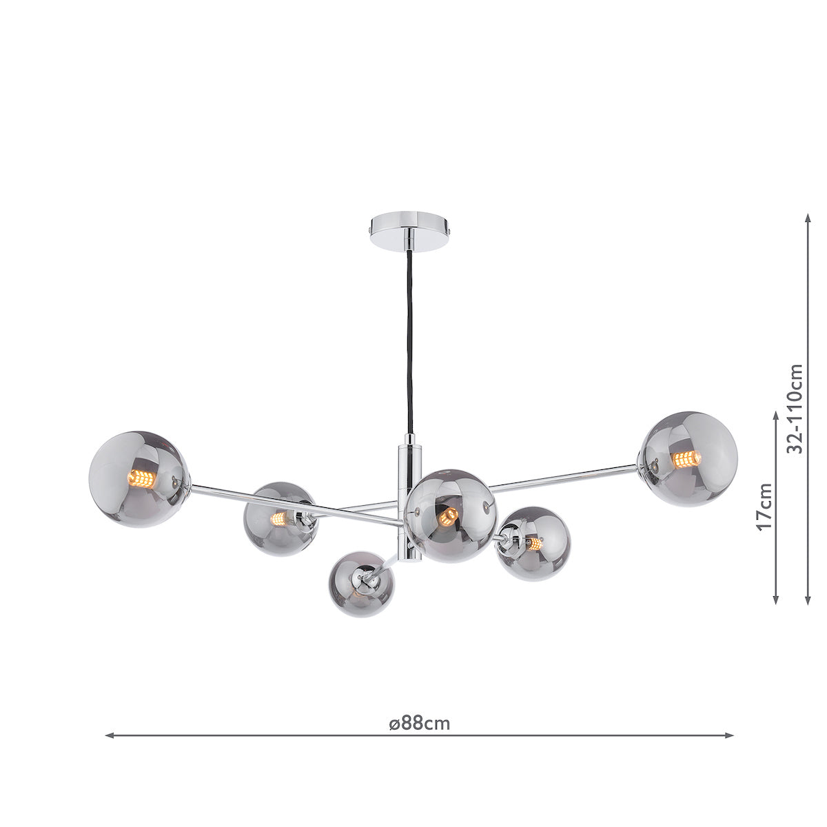 VIGNETTE 6LT PENDANT POL CHR CW SMOKED GLS