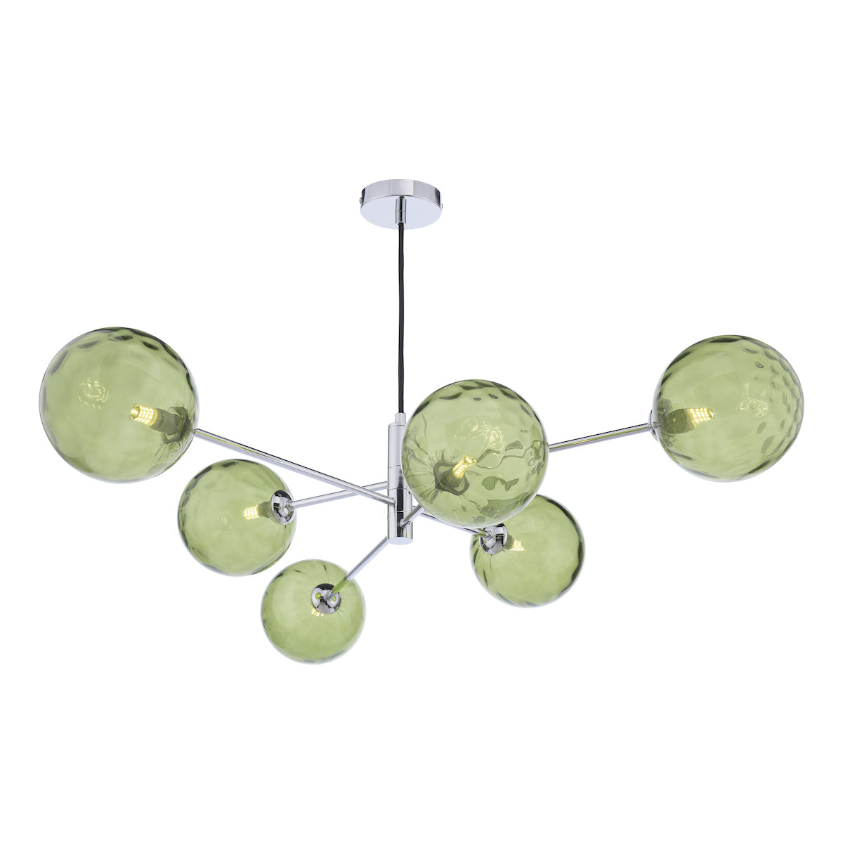 VIGNETTE 6LT PENDANT POL CHR CW GREEN GLS 150MM