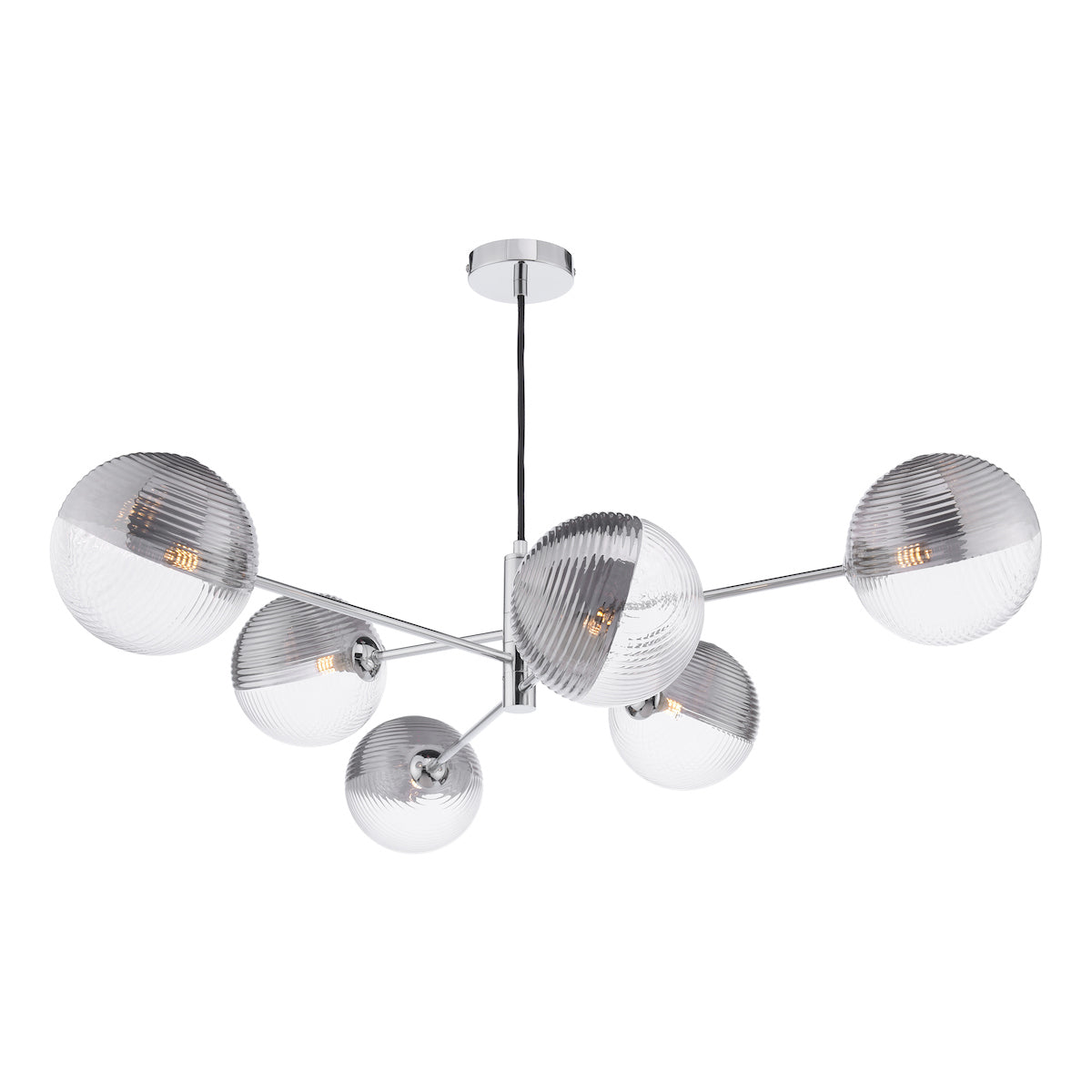 VIGNETTE 6LT PENDANT POL CHR CW SMOKED/CLR GLS 150