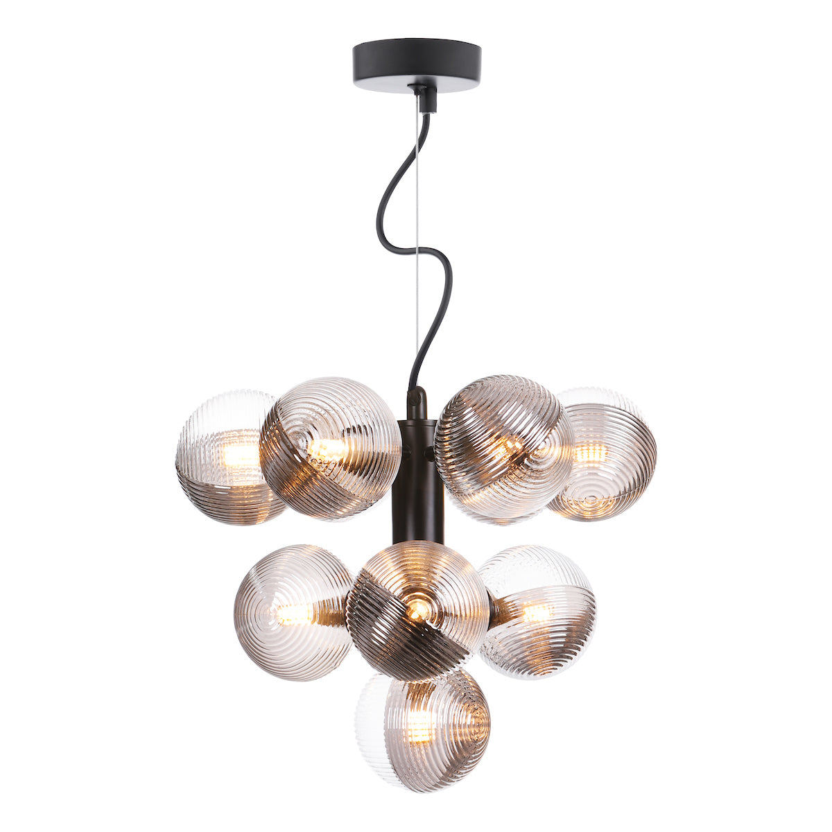 VINE 10LT TREE PENDANT BLACK CW SMOKED/CLR GLS