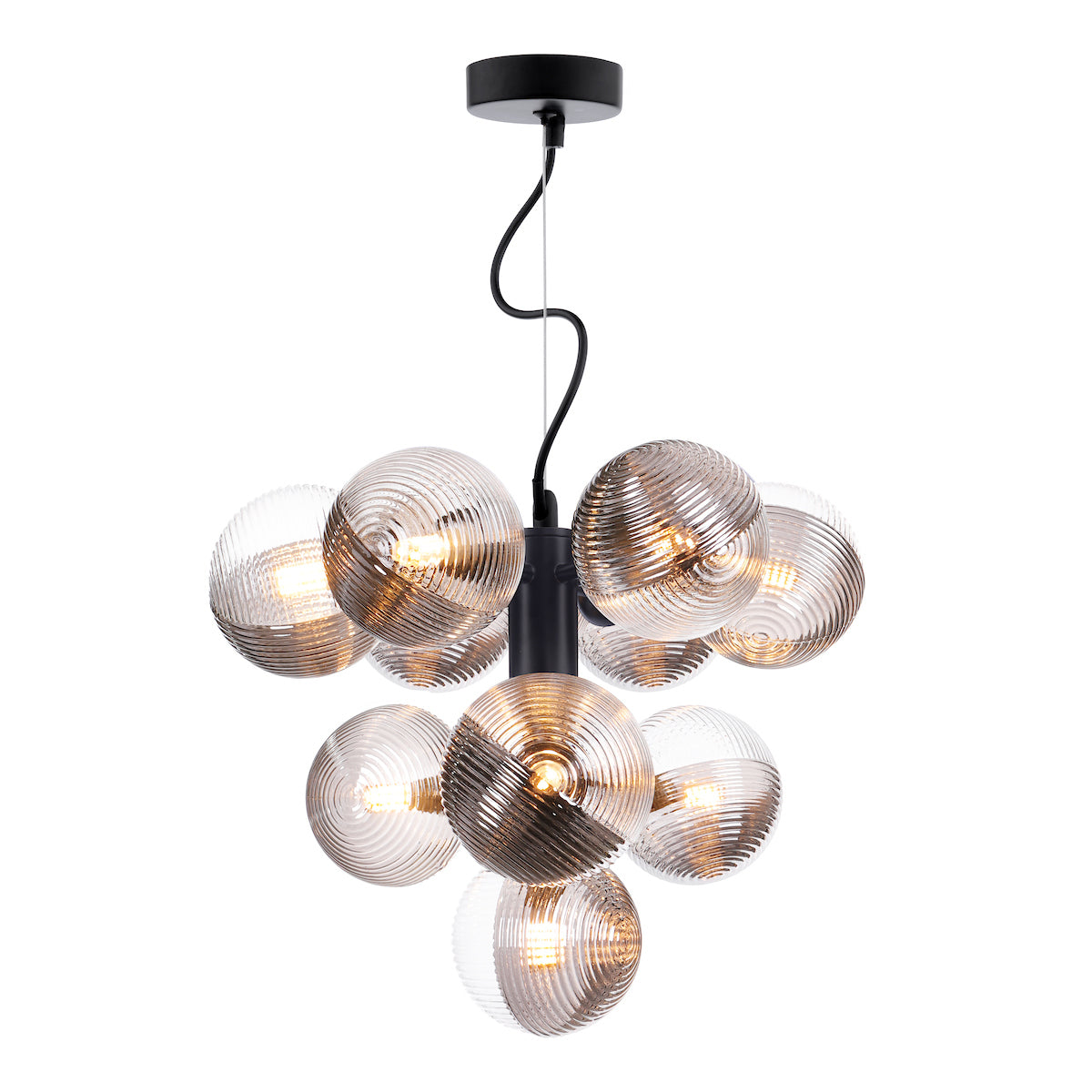 VINE 10LT TREE PENDANT BLACK CW SMOKED/CLR GLS