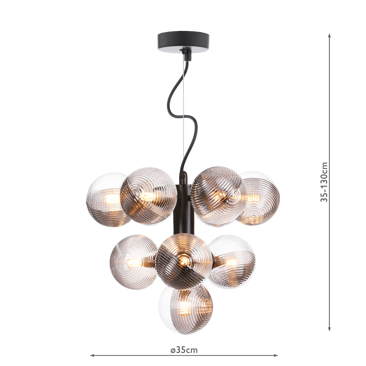 VINE 10LT TREE PENDANT BLACK CW SMOKED/CLR GLS
