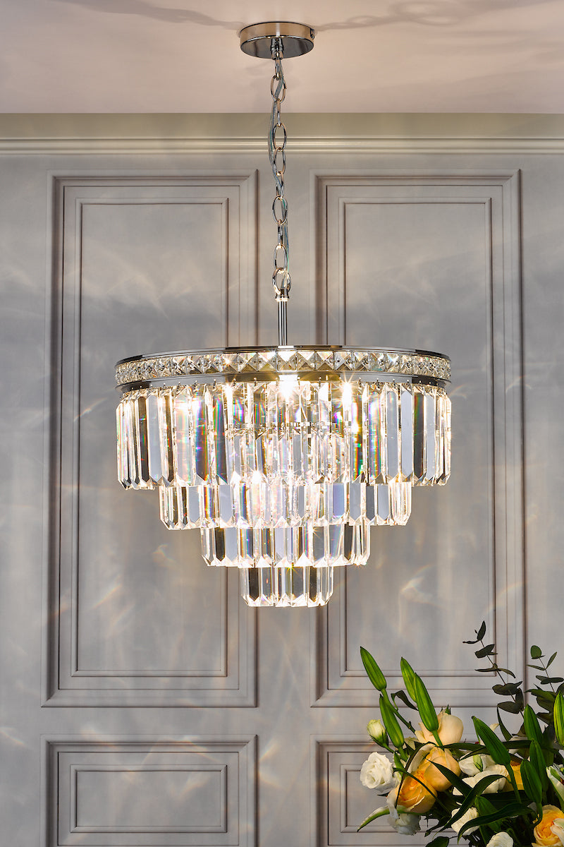 VYANA 4LT 4 TIER PENDANT POLISHED NICKEL AND CRYST