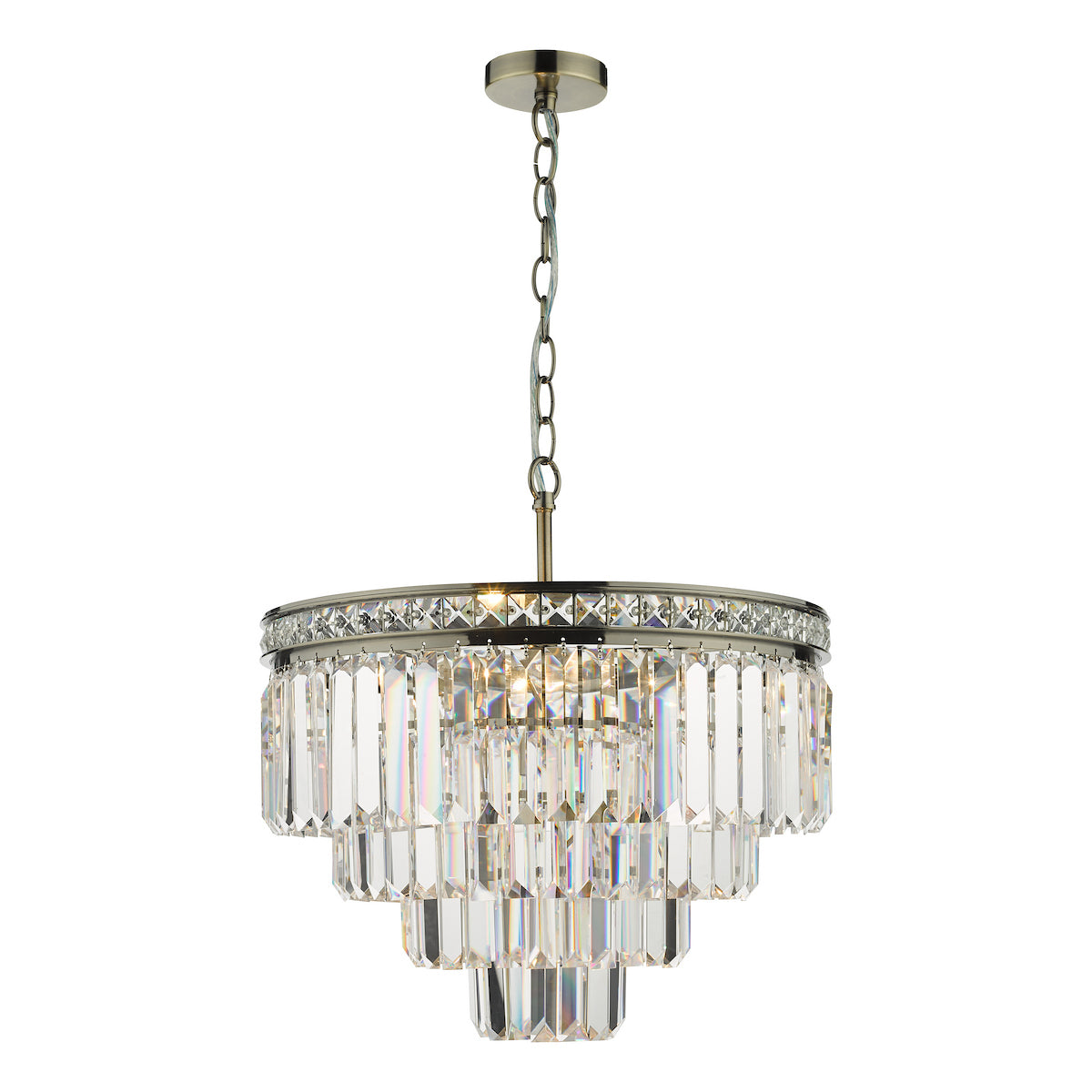 VYANA 4LT 4 TIER PENDANT ANTIQUE BRASS AND CRYSTAL