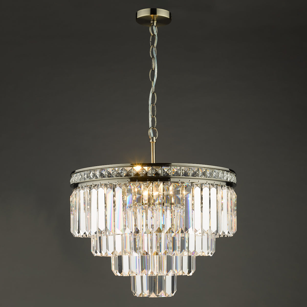 VYANA 4LT 4 TIER PENDANT ANTIQUE BRASS AND CRYSTAL