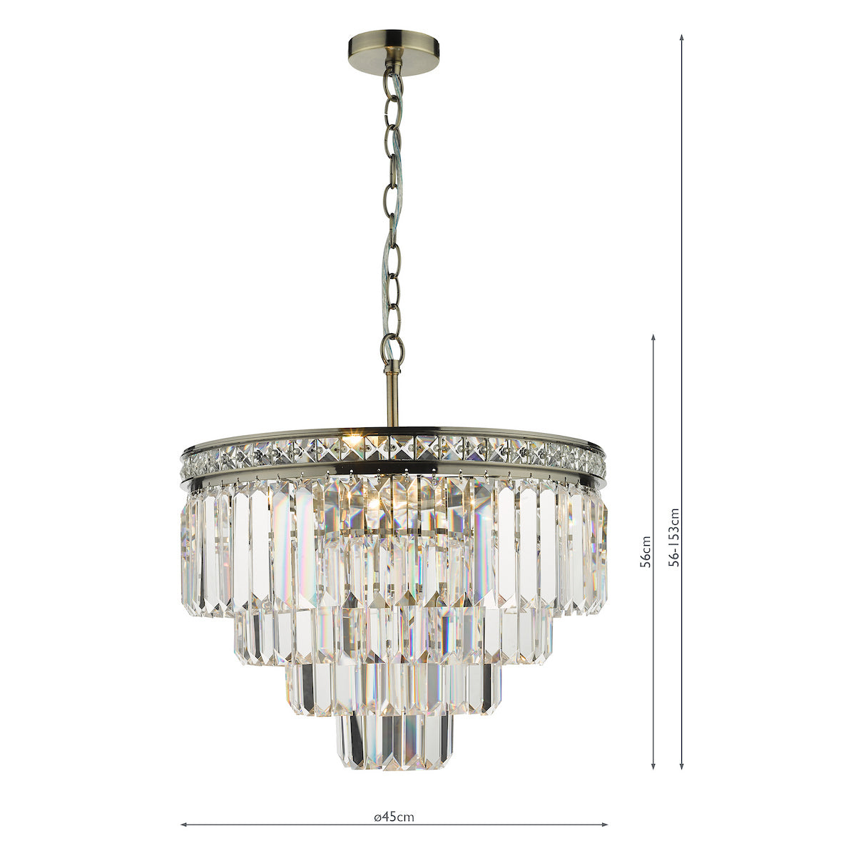VYANA 4LT 4 TIER PENDANT ANTIQUE BRASS AND CRYSTAL